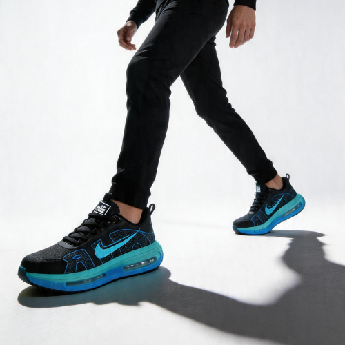 DSBA-010 | Deevok Men’s Black & Cyan Air-Cushioned Athletic Sneakers